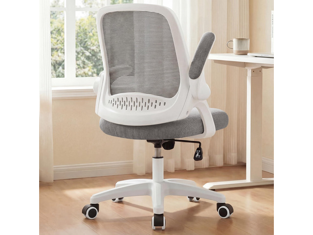 Office Desk Chair, Ergonomic Mesh with Flip-Up Armrests, Grey Lumbar Support, Height Adjustment, 360° Swivel and Rolling Base, Space-Saving Design...