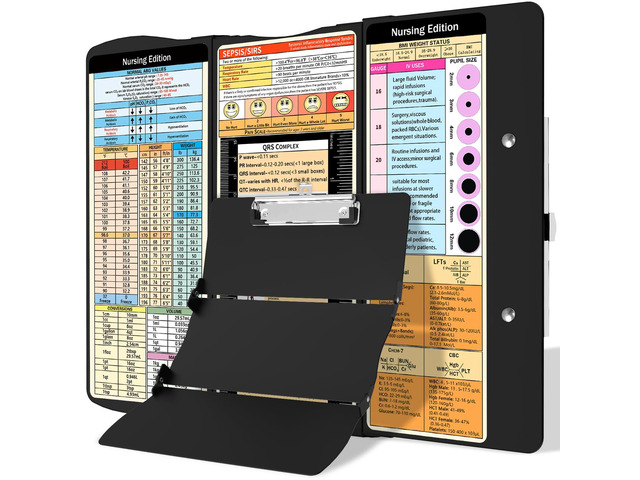 Nursing Clipboard Foldable Clipboard Medical: Edition Cheat Sheets Aluminum 3 Layers Foldable Clipboards Nursing Pocket Size Profile Clip Nurse...