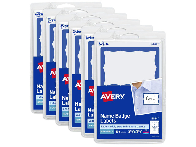 Customizable Name Tags, 2-1/3' x 3-3/8', White with Blue Border, Removable Adhesive, 100 Name Badge Labels per Pack, Great for Meetings, Events,...