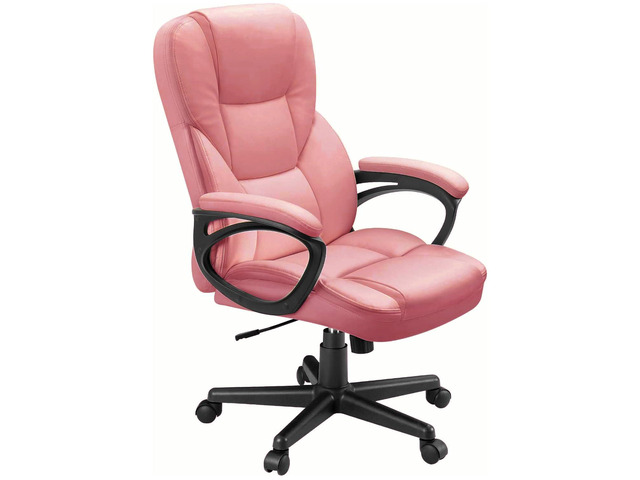 Office Executive Chair High Back Adjustable Managerial Home Desk Chair, Swivel Computer PU Leather Chair with Lumbar Support (1, Pink)