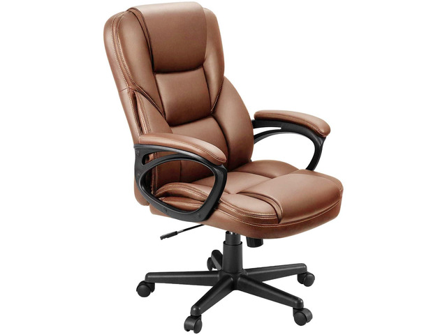 Office Executive Chair High Back Adjustable Managerial Home Desk Chair, Swivel Computer PU Leather Chair with Lumbar Support (1, Light Brown)