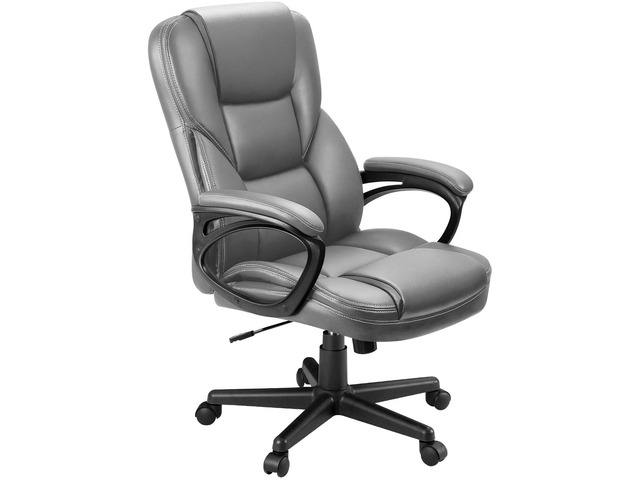 Office Executive Chair High Back Adjustable Managerial Home Desk Chair, Swivel Computer PU Leather Chair with Lumbar Support (1, Gray)