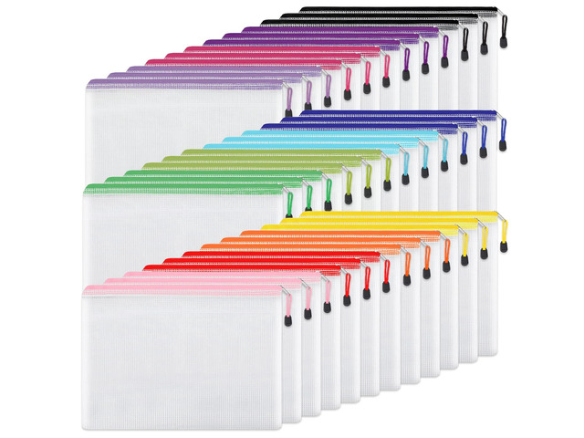 36pcs Pencil Pouch, Mesh Zipper Pouch Zipper Bags, 6x9 Inches Large Storage Bags for Organizing, 12 Colors Puzzle Bag Zipper File Bags for Office...