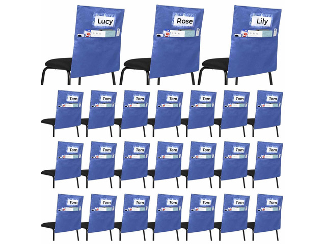 24 PCS Chair Pockets for Classrooms,19.5'x16.5' Seat Sacks for Classroom Chairs K-2,Classroom,School, and Home Seating Storage