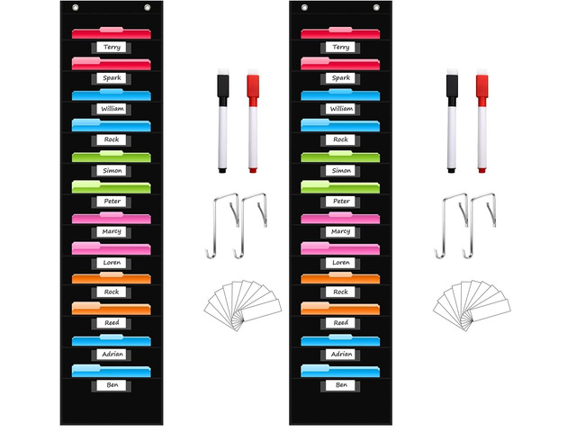 12 Pockets File Storage Pocket Chart with 12 Nametag Pockets,Hanging Wall File Organizer for Classroom and Office, Organize Your Assignments,...