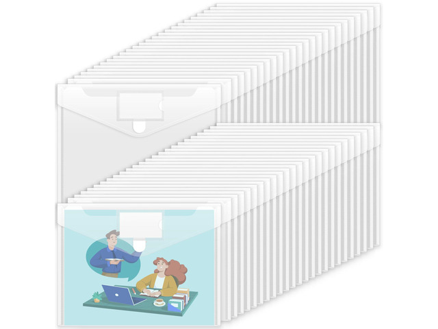 50 Pack Plastic Envelopes Poly Envelopes, Clear Document Flie Folders US Letter A4 Size File Envelopes with Label Pocket for School Home Work...