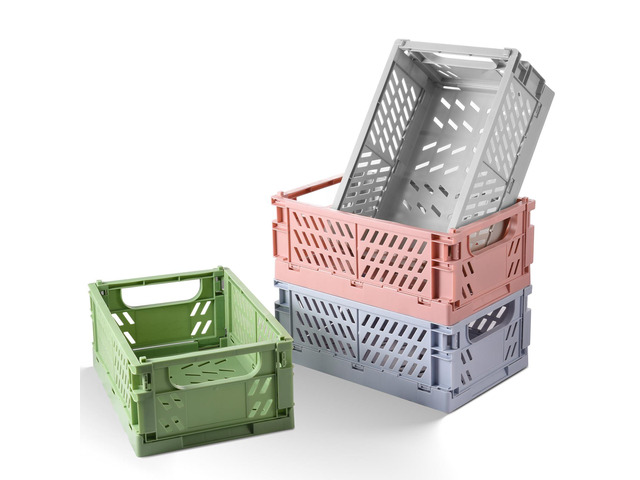 4-Pack Small Collapsible Plastic Storage Baskets, 9.8'x6.5'x3.8' Pastel, Space-Saving, Collapsible Plastic Bins, Cute Mini Storage Crates, for...