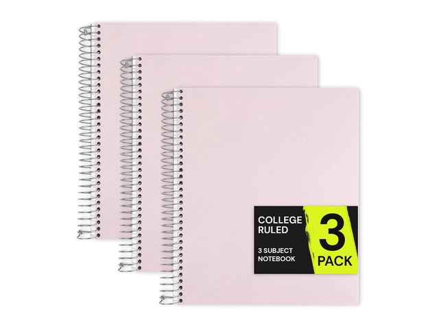 Pink 3 Subject Spiral Notebook College Ruled 3 Pack, 300 Pages 150 Sheets, 9 x 11 in, 6 Pack Waterproof Plastic Cover, Durable, School Notebooks,...