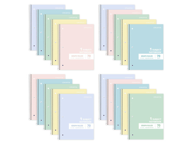 1 Subject Graph Paper Spiral Notebook Bulk, 140 Pages, Assorted 70 Sheets, 8 x 10.5 in, 20 Pack School Notebooks, Graph Paper, Grid Pages, Math,...