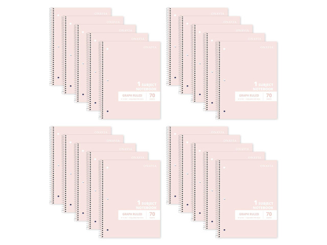 Pink 1 Subject Graph Paper Spiral Notebook Bulk, 140 Pages 70 Sheets, 8 x 10.5 in, 20 Pack School Notebooks, Graph Paper, Grid Pages, Math,...