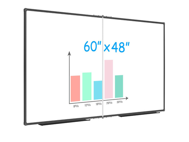 Large Foldable White Board 60 x 48 Inches, Dry Erase Magnetic White Board, Black Aluminum Frame with 2 Detachable Marker Trays Wall Mounted Board...