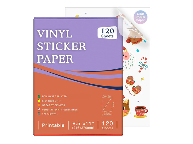 Printable Clear Sticker Paper, 120 Sheets, 8.5x11, for Inkjet Quick-Drying Surface, Vivid Prints, Removable, Tear-Resistant, Clear Labels and...