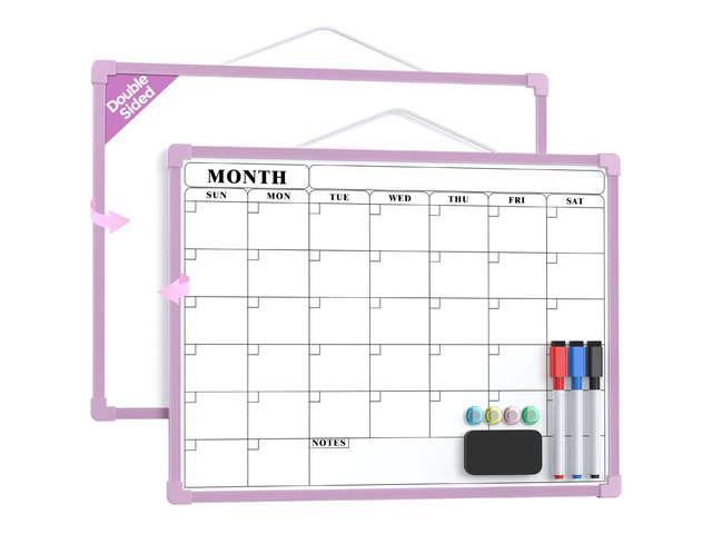 Monthly Calendar Dry Erase Board for Wall, 16'x12', Purple Frame Double-Sided, Hanging Small White Board, Portable Whiteboard for Planning,...