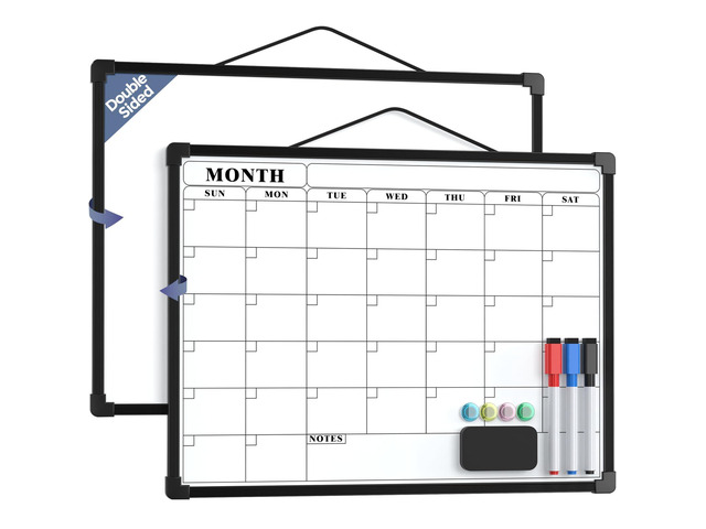 Monthly Calendar Dry Erase Board for Wall, 16'x12', Black Frame Double-Sided, Hanging Small White Board, Portable Whiteboard for Planning, Drawing,...