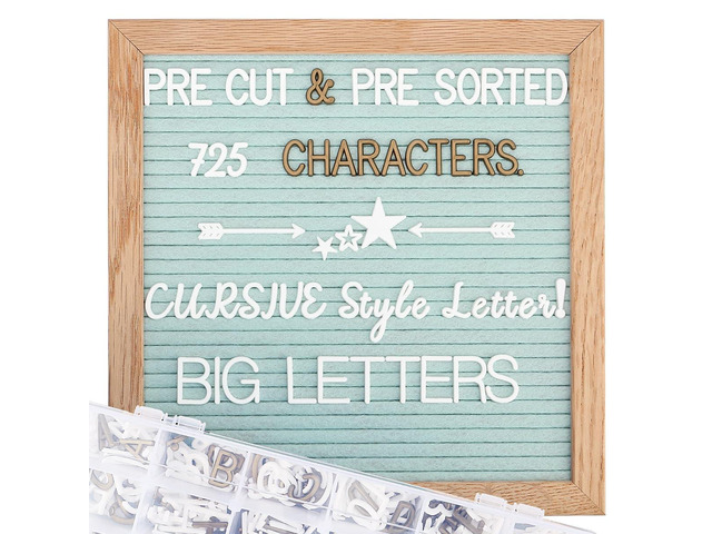 Blue Felt Letter Board - 10x10 Inch, Pre Cut & Sorted 725 Letters, First Day of School Sign, Changeable Message Board for Classroom & Farmhouse...