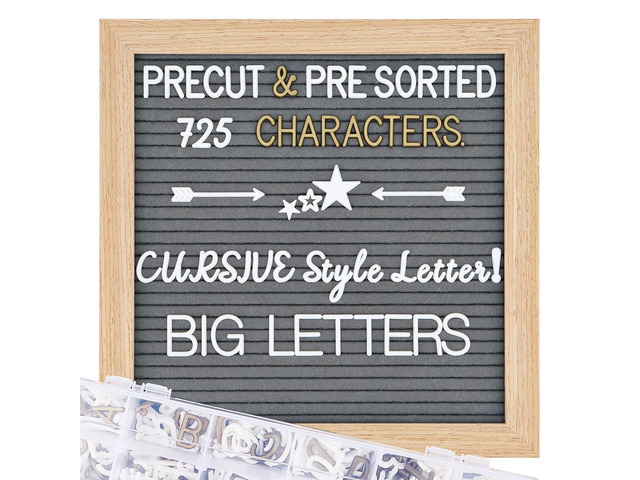 Grey Changeable Felt Letter Board, 10x10 Inch, 725 Pre-Cut & Sorted Letters, First Day of School, Classroom Decor, Message Sign