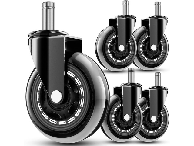 Office Chair Wheels - Replacement Rubber Wheels - Universal Fit 3 Inch Casters, Heavy-Duty Chair Casters, Noise Free, Fits 98% Chair, for All Floor...