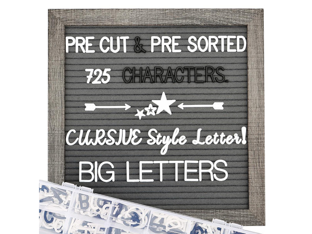 Grey Felt Letter Board - 10x10 Inch, Pre Cut 725 Letters, First Day of School, Classroom Decor, Baby Announcements