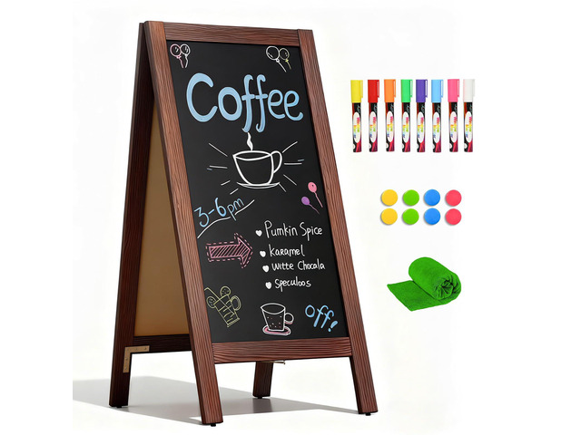 A-Frame Double-Sided Magnetic Chalkboard 40'x20', Rustic Brown Solid Pine Wood, Freestanding Sandwich Board, For Business, Restaurants, Cafes,...