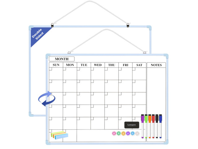 Monthly Whiteboard Calendar for Wall, 24' x 18' Dry Erase Board with Plastic Frame, Hanging Dry Erase Calendar with 3 Mini Sticky Notes for Kitchen...