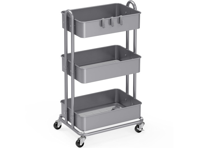 3-Tier Heavy Duty Metal Utility Rolling Cart, Silver