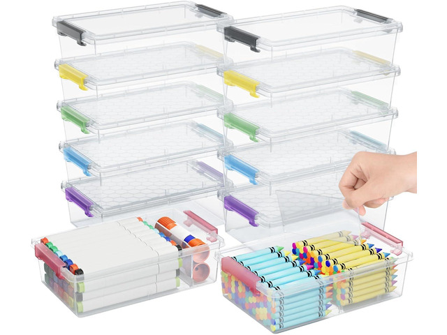 12 Pack Extra Large Pencil Box with Removable Divider, Thickened Pencil Case Bulk, Clear Crayon Marker Organizer Stackable Plastic Small Storage...