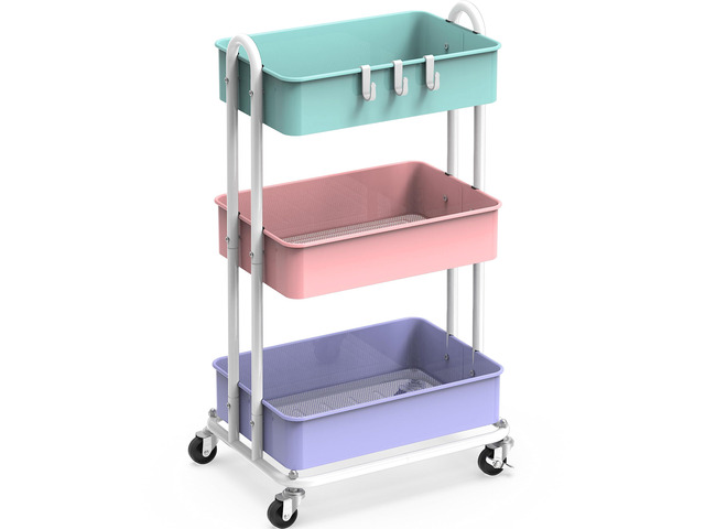 3-Tier Heavy Duty Metal Utility Rolling Cart, Multicolor