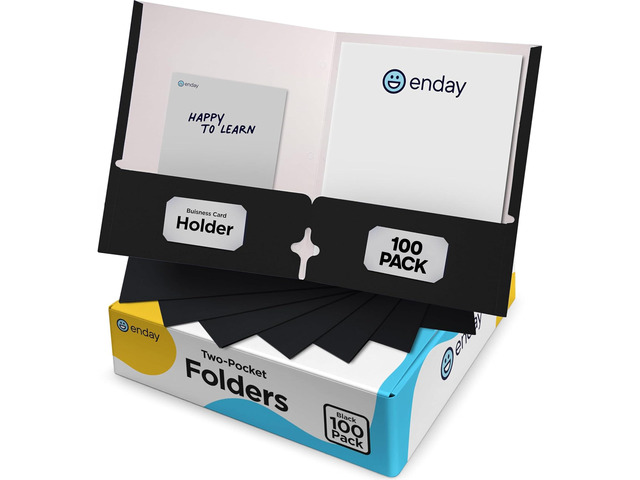 Black Paper Folders with Pockets (100 Pack) - Letter Size Two Pocket Folder Bulk, Premium Quality, Portfolio - by
