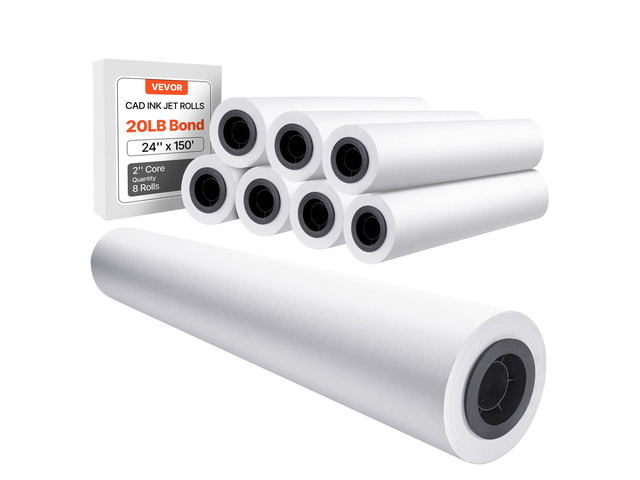 Wide Format Paper, 24 in x 150 ft Plotter Roll, 8 Rolls CAD Bond Rolls with 2 in Core, 20 LB Bond Paper Rolls, Ideal for CAD Drawings, Engineering...
