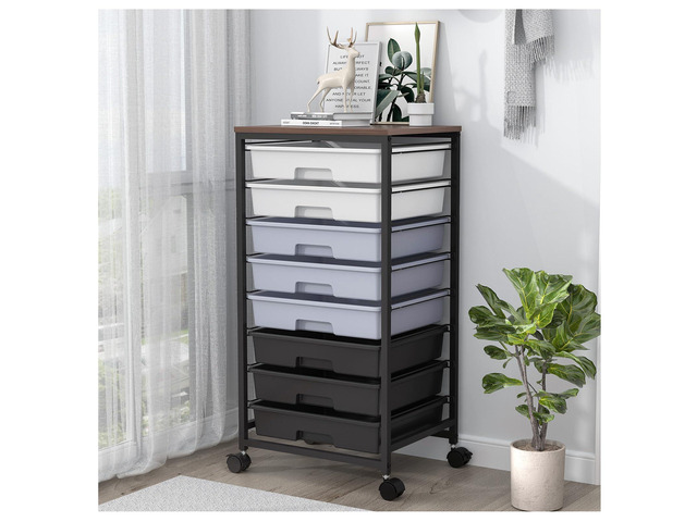 Rolling Cart with Drawers,8 Drawers Utility Cart,Grey Gradient Craft Organizers and Storage with Wooden Tabletop for Living...