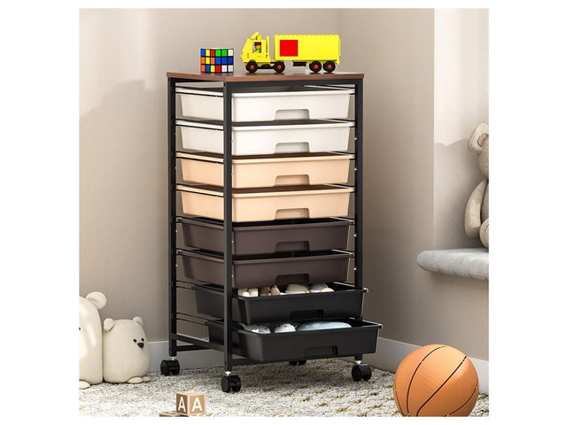 Rolling Cart with Drawers, 8 Drawers Utility Cart, Brown Gradient Craft Organizers and Storage Cart with Wooden Top for Living...