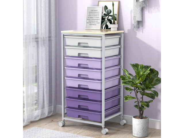 Rolling Cart with Drawers,8 Drawers Storage Cart,Purple Craft Organizers and Storage with Wooden Tabletop for Living...