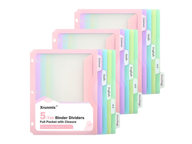 15 Counts Dividers with One Full Pocket, 5-Tab Binder Dividers for 3 Ring Binder, Recipe Binder Dividers for US Letter Size 8.5 x 11', Index...