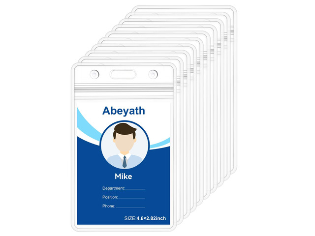 50Pack Extra Thick ID Card Name Badge Holder Heavy Duty Waterproof Clear Plastic PVC Vertical Sleeve Pocket Resealable 4.6x3.82inch