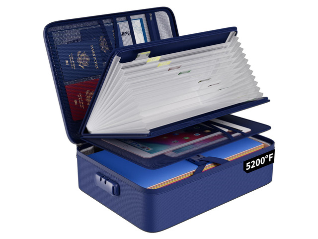 Fireproof Document Organizer Bag with Lock Accordion File Folder 5200 Multi-Layer File Organizer Box with Lock,Heat Insulated, Water Resistant,...