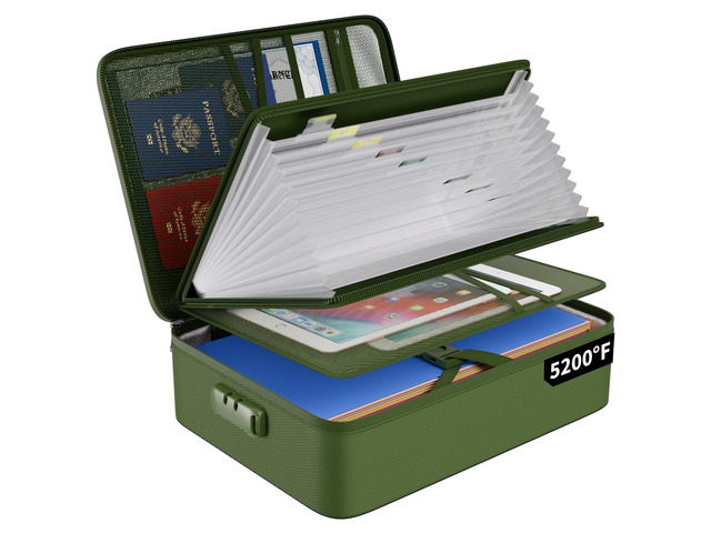 Fireproof Document Organizer Bag with Lock Accordion File Folder 5200 Multi-Layer File Organizer Box with Lock,Heat Insulated, Water Resistant,...