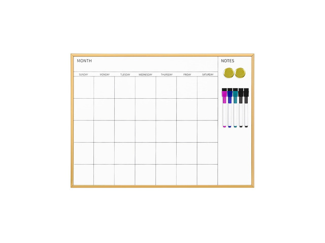 Monthly Calendar Whiteboard, 17' x 23' Gold Wooden Frame Magnetic Dry Erase Calendar with 2 Magnets & 5 Whiteboard Pens, Monthly Calendar...