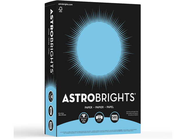 Astrobrights 30% Recycled Bright Color Paper,8 1/2in x 11in,24 Lb,FSC Certified,Lunar Blue,Ream Of 500 Sheets,21528,(Pack of 5)