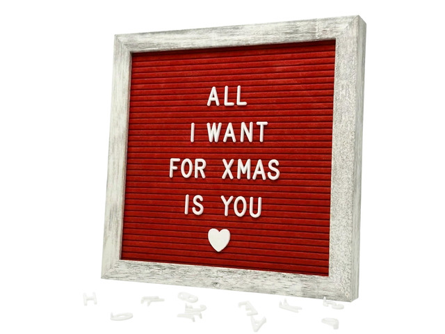 Rustic Red Felt Letter Board Sign, 10x10 Inch with Display Stand 336 letters, numbers and symbols, rustic wood frame, wall mount and stand for warm...