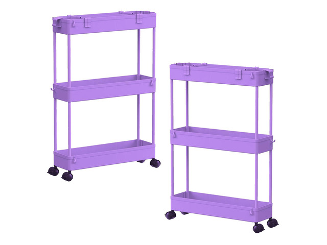 2-piece Set Slim Storage Cart 3 Tier,Bathroom Organizer Rolling Utility,Mobile Shelving Unit Slide Out for Office, Kitchen, Laundry Room & Narrow...