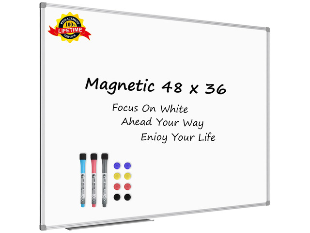 White Board Dry Erase Board 48 x 36 Inch, Magnetic Whiteboard 4 x 3 Silver Aluminium Frame, Set Including 1 Detachable Aluminum Marker Tray, 3 Dry...