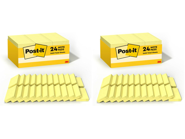 Notes, 1/3/8 x 1 7/8 in, 24 Sticky Notes Pads, 100 Sheets per Pad, Canary Yellow, The Original Note, New Year Organization or Second Semester...
