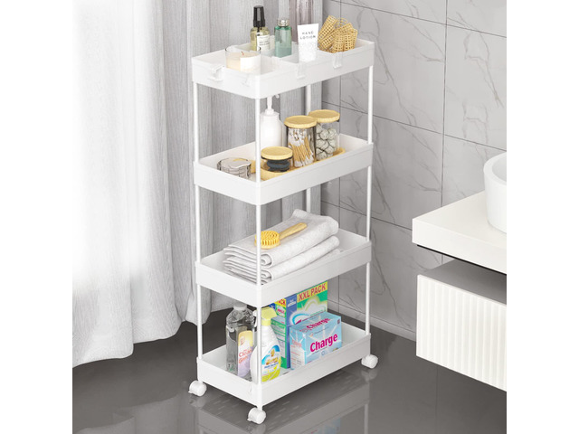 4 Tier Rolling Cart with Wheels, Storage Craft Art Trolley Organizer Serving, 3 Hanging Baskets Easy Assembly, for Office, Living Room, Kitchen