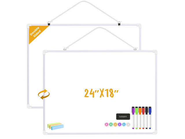Dry Erase Board for Wall, 24' x 18' Double-Sided Hanging Magnetic Whiteboard with 6 Markers, 6 Magnets and 3 Mini Sticky Notes, Large White Board...