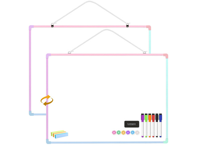 Dry Erase Board for Wall, 24' x 18' Double-Sided Hanging Magnetic Whiteboard with 6 Markers, 6 Magnets and 3 Mini Sticky Notes, Large White Board...