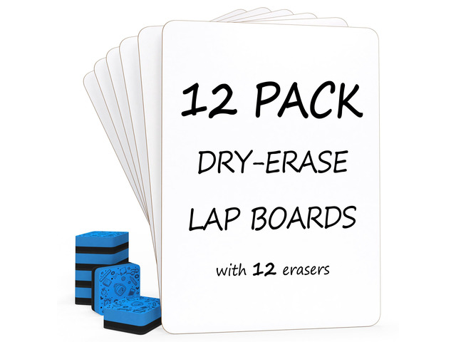 12 Pack Small Dry Erase Boards 9x12 with 12 Erasers for Students Double Sided Class Set, 12 Board & Erasers, Crisp Whiteboard Set for Kids and...