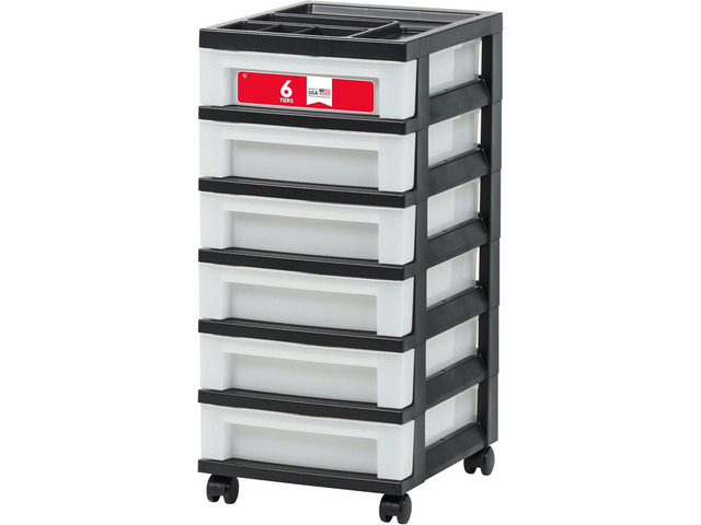6-Drawer Rolling Storage Cart with Organizer Top, Black/Pearl Keep classroom supplies, teacher essentials, craft materials, and learning tools...