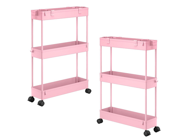 2-piece Set Slim Storage Cart 3 Tier,Bathroom Organizer Rolling Utility,Mobile Shelving Unit Slide Out for Office, Kitchen, Laundry Room & Narrow...