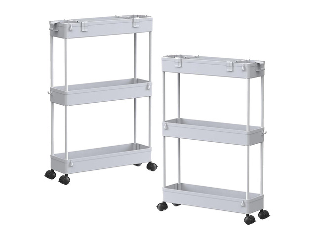 2-piece Set Slim Storage Cart 3 Tier,Bathroom Organizer Rolling Utility,Mobile Shelving Unit Slide Out for Office, Kitchen, Laundry Room & Narrow...