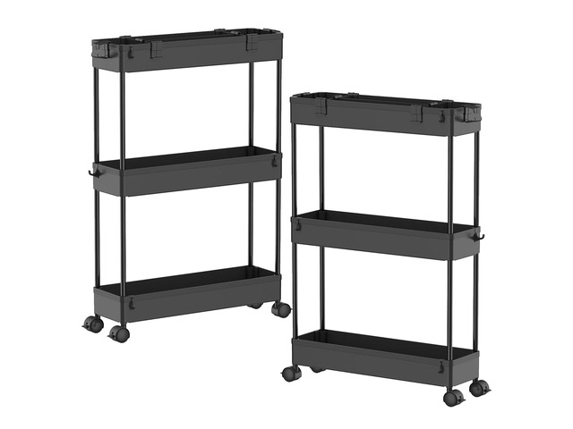 2-piece Set Slim Storage Cart 3 Tier,Bathroom Organizer Rolling Utility,Mobile Shelving Unit Slide Out for Office, Kitchen, Laundry Room & Narrow...